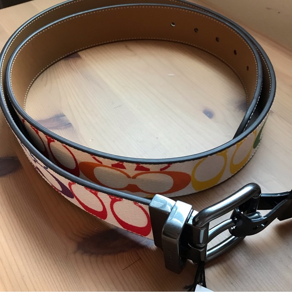 π Coach Rainbow Belt - Roller Buckle Cut To Size Reversible - Picture 4 of 9